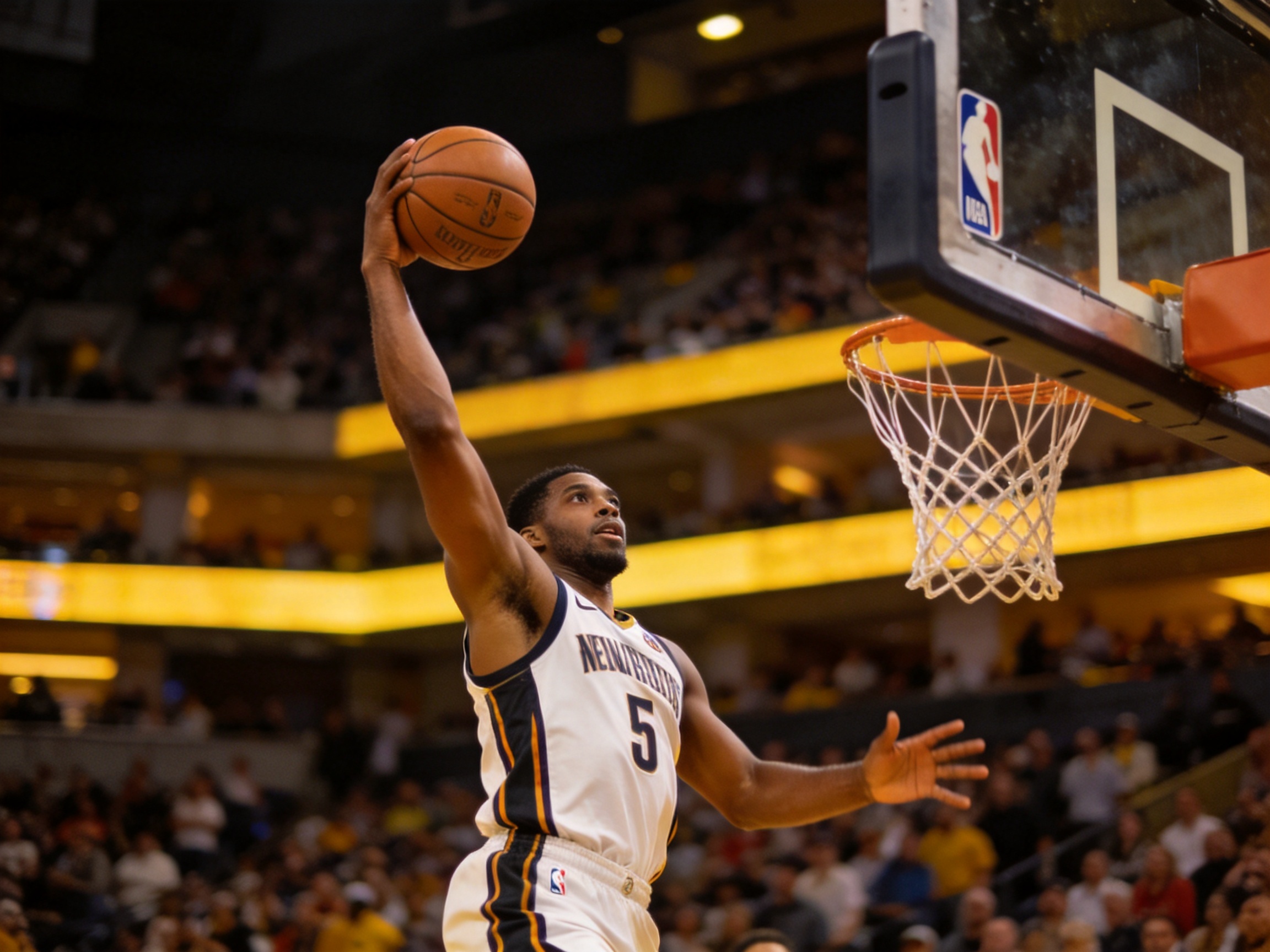 NBA篮球馆内球员跳投得分的精彩瞬间